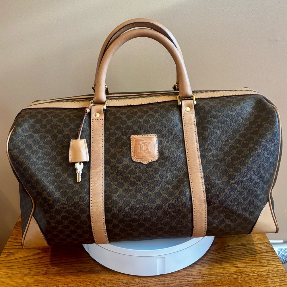 CELINE Macadam Canvas Boston Bag PVC Leather - Brown. COA included